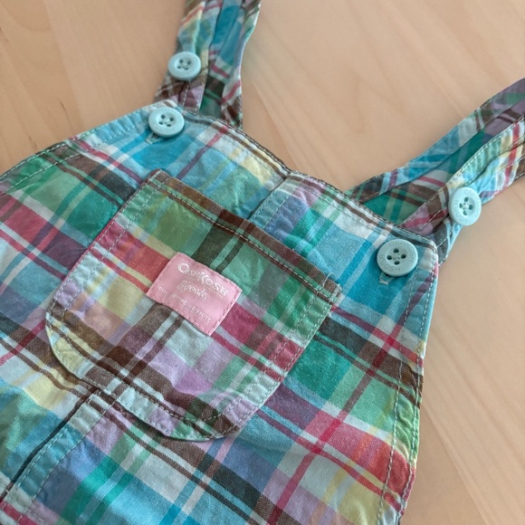 Vintage pastel plaid Oshkosh shortall 3T - Picture 3 of 8